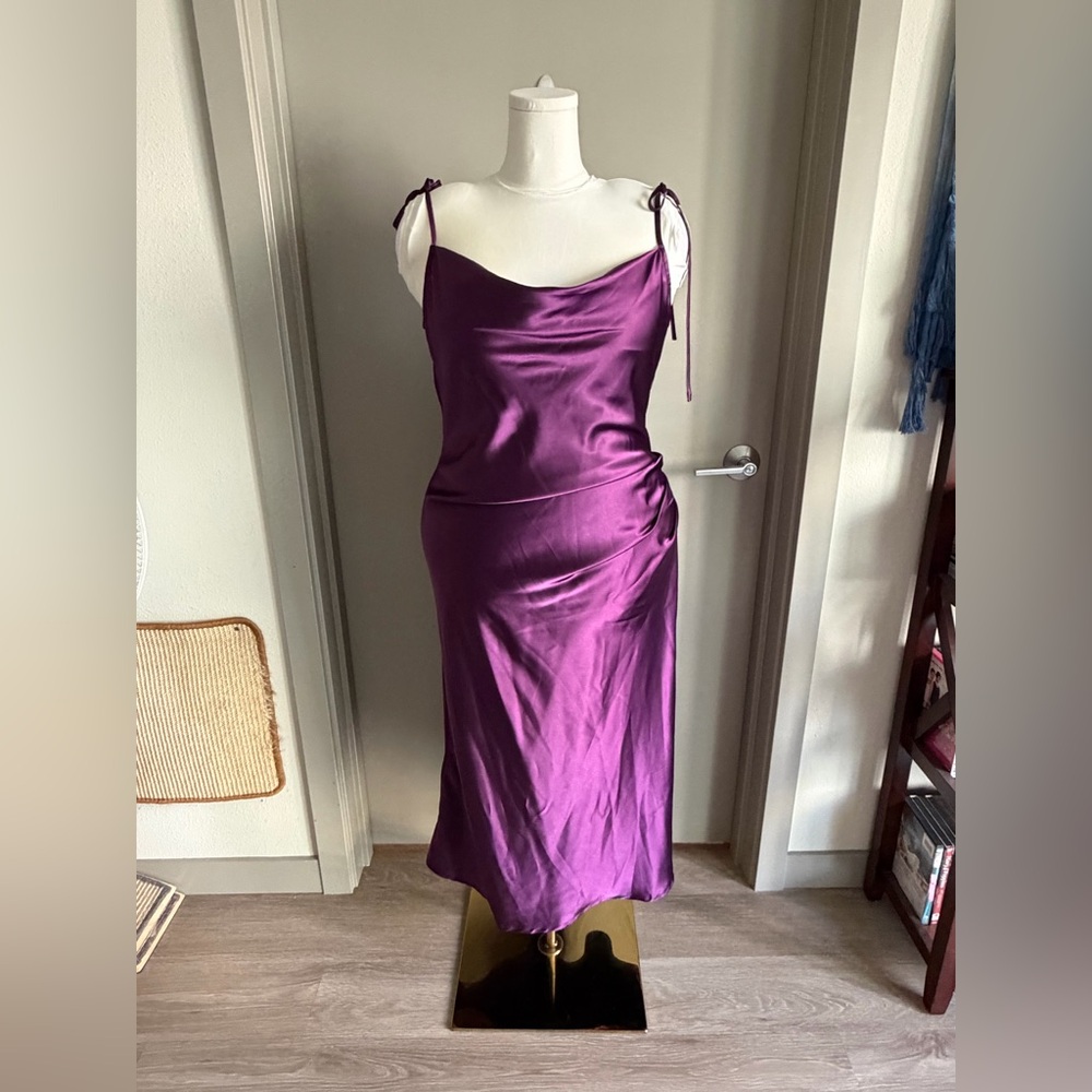 Satin Slip Dress with Tie Straps - Plum 2X - NWT